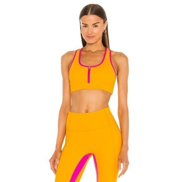 All Access Zip Front Athletic Sports Bra Escape Orange & Digital Pink XS - Picture 1 of 5